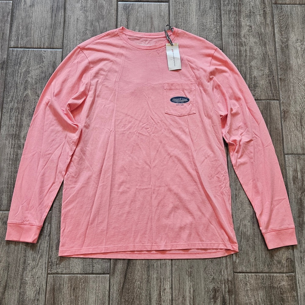 Vineyard Vines Long Sleeve T-Shirt Mens M Pink NEW Colorado Pocket Graphic Tee